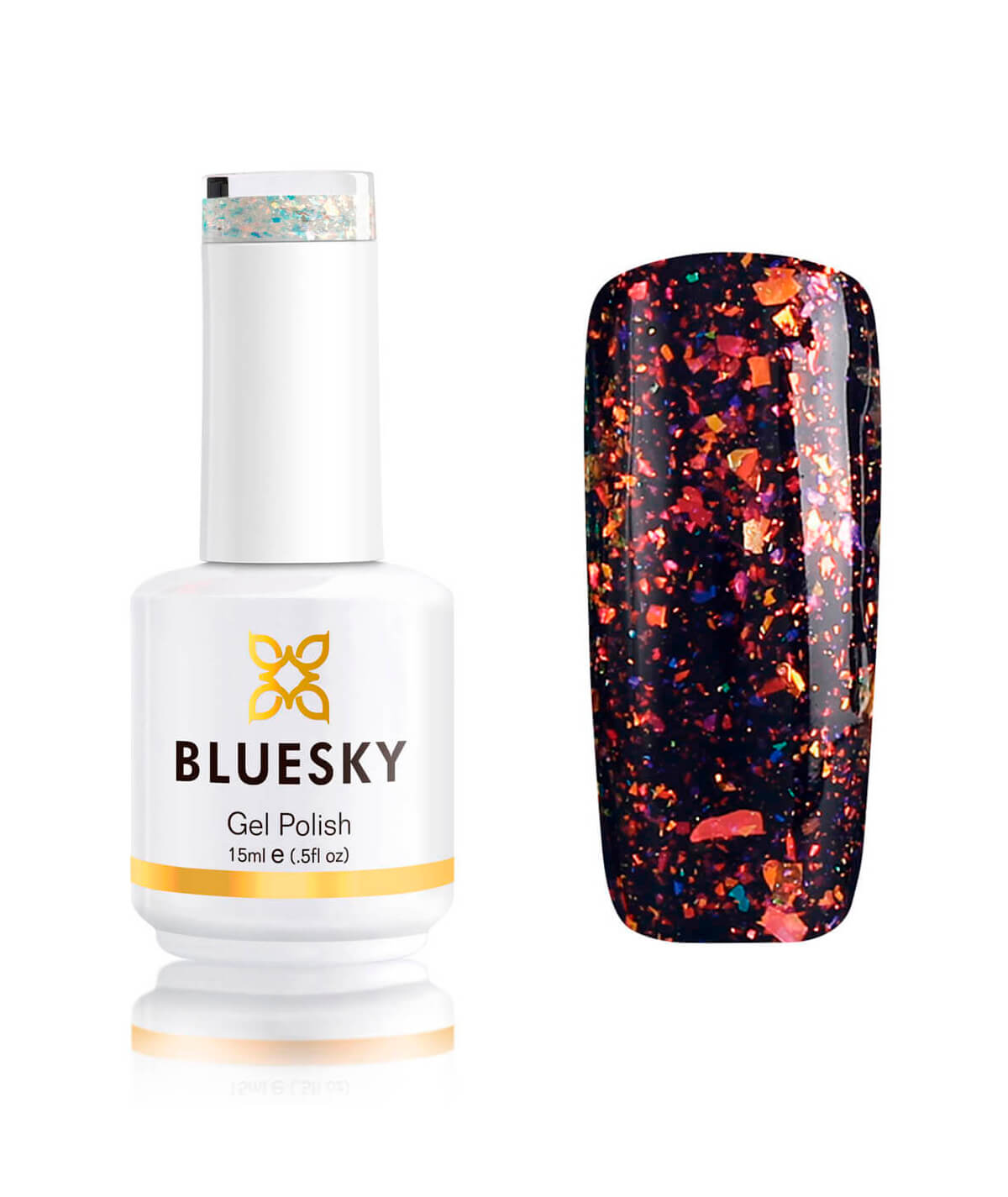 BLUESKY Esmalte Gel - Galaxy 04 Esmalte Transparente con Papel metálico tornasol Naranjo - fucsia