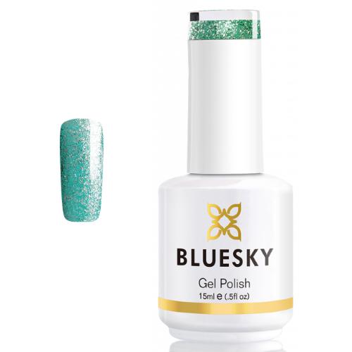 BLUESKY Esmalte Gel PLATINUM 12 GLITTER PEQUEÑO VERDE AGUA