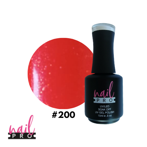 NAIL PRO Esmalte Permanente 200 Rojo anaranjado glitter dorado