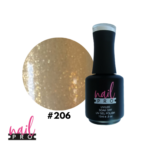 NAIL PRO Esmalte Permanente 206 Dorado perlado micro glitter