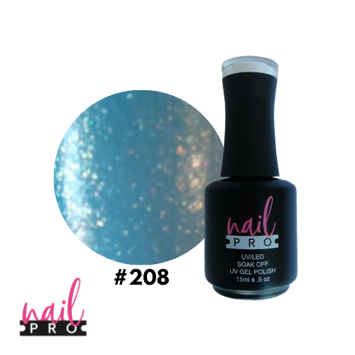 NAIL PRO Esmalte Permanente 208 Celeste micro glitter dorado