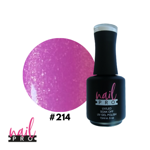 NAIL PRO Esmalte Permanente 214 Fucsia lila micro glitter