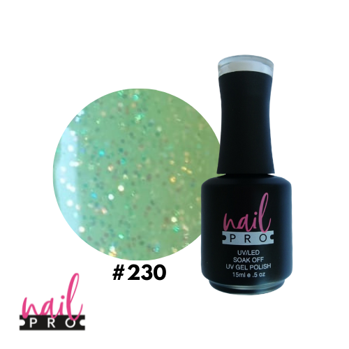 NAIL PRO Esmalte Permanente 230 Verde pastel Glitter