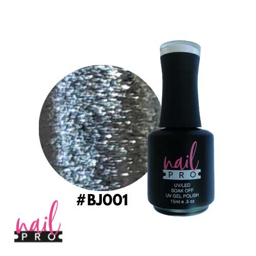 NAIL PRO Esmalte Permanente BJ001 Plateado gliiter intenso