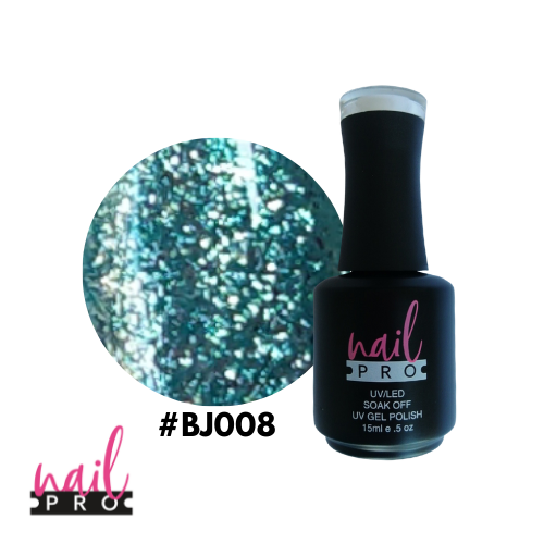 NAIL PRO Esmalte Permanente BJ008 Turquesa glitter intenso