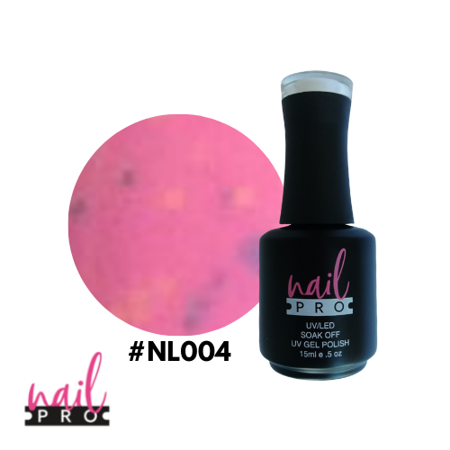 NAIL PRO Esmalte Permanente NL004 Rosado con manchitas amarillo y celeste